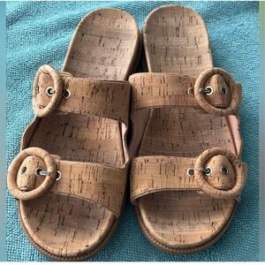 Kate Spade Women's 10 Rhodes Double Buckle Strap Cork Sandals Natural Tan Slides